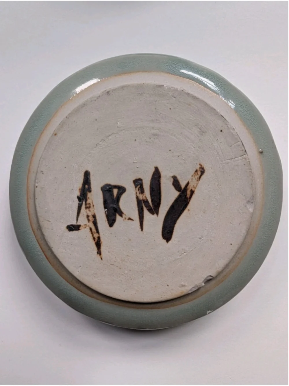 Signed Chris Arny Arensdorf Pottery Kansas art Studio Lidded trinket Yo-Yo Jar
